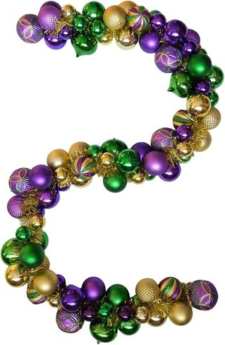idyllic Mardi Gras Ball Wreath, Wreath with Purple Green Golden Ball, Decoration for Indoor Outdoor Carnival Front Door Mardi Gras Party in Saudi Arabia
