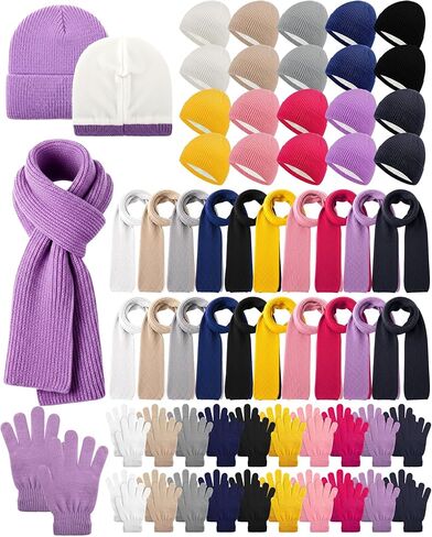 60/90 Pcs Bulk Winter Hat Scarf Gloves Set for Homeless Warm Unisex Knit Beanie Hat Long Scarves for Adult Charity in Saudi Arabia