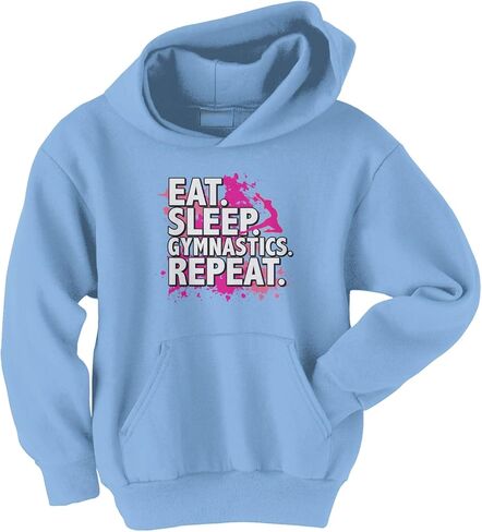 Threadrock Big Girls' Eat Sleep Gymnastics Repeat Youth Hoodie Sweatshirt in Saudi Arabia