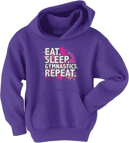 Threadrock Big Girls' Eat Sleep Gymnastics Repeat Youth Hoodie Sweatshirt in Saudi Arabia