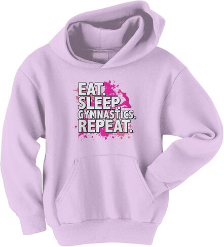 Threadrock Big Girls' Eat Sleep Gymnastics Repeat Youth Hoodie Sweatshirt in Saudi Arabia