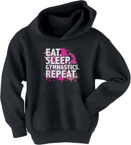 Threadrock Big Girls' Eat Sleep Gymnastics Repeat Youth Hoodie Sweatshirt in Saudi Arabia