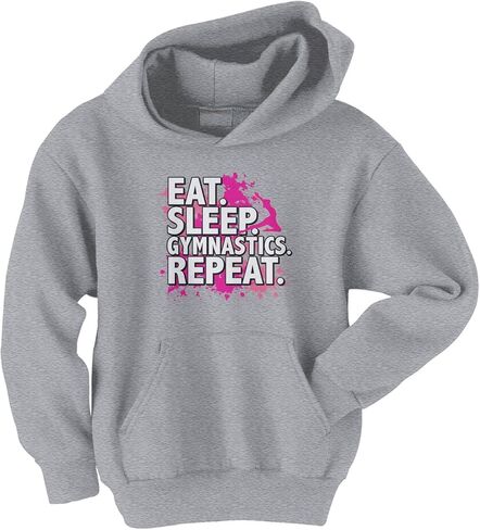 Threadrock Big Girls' Eat Sleep Gymnastics Repeat Youth Hoodie Sweatshirt in Saudi Arabia