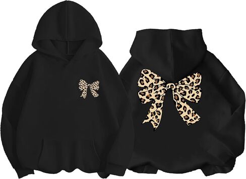 Girl's Bow Leopard Hoodies Cheetah Graphic Long Sleeve Pullover Tops Preppy Cute Sweatshirts Hoodies in Saudi Arabia