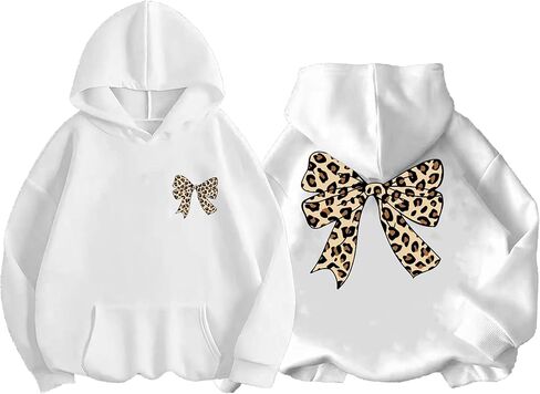 Girl's Bow Leopard Hoodies Cheetah Graphic Long Sleeve Pullover Tops Preppy Cute Sweatshirts Hoodies in Saudi Arabia