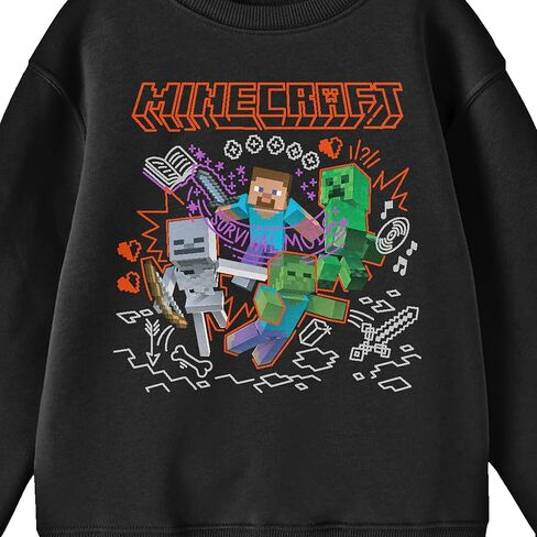 Minecraft Steve and Mobs with Doodle Background Youth Black Crew Neck Sweatshirt in Saudi Arabia