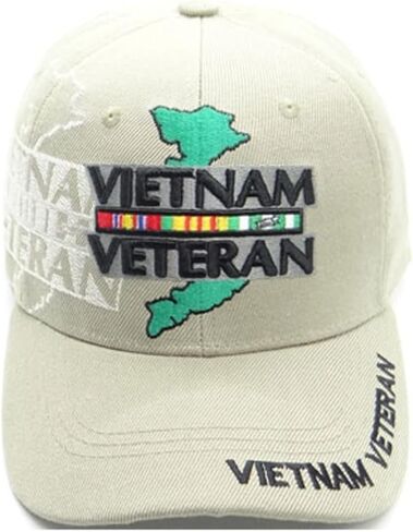 Vietnam Veteran Ribbons and Map (Black Letters) Baseball Cap (Beige) in Saudi Arabia