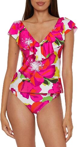 Trina Turk Womens Ruffle Plunge Tankini, V-Neck, Casual, Swimsuit Tops for Women in Kuwait