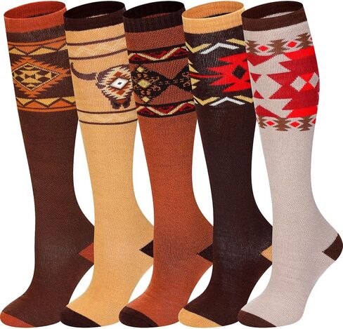 Liitrsh 5 Pairs Cowgirl Knee High Boot Socks Western Aztec Cowboy Wool Boot Socks for Women Winter Warm Ladies Western Outfits Accessories in Saudi Arabia