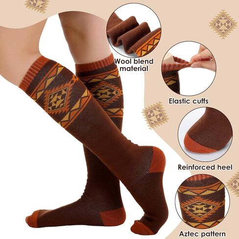 Liitrsh 5 Pairs Cowgirl Knee High Boot Socks Western Aztec Cowboy Wool Boot Socks for Women Winter Warm Ladies Western Outfits Accessories in Saudi Arabia
