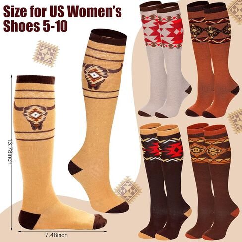 Liitrsh 5 Pairs Cowgirl Knee High Boot Socks Western Aztec Cowboy Wool Boot Socks for Women Winter Warm Ladies Western Outfits Accessories in Saudi Arabia