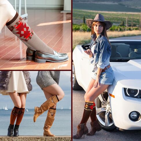 Liitrsh 5 Pairs Cowgirl Knee High Boot Socks Western Aztec Cowboy Wool Boot Socks for Women Winter Warm Ladies Western Outfits Accessories in Saudi Arabia