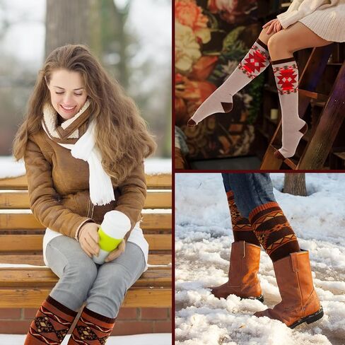 Liitrsh 5 Pairs Cowgirl Knee High Boot Socks Western Aztec Cowboy Wool Boot Socks for Women Winter Warm Ladies Western Outfits Accessories in Saudi Arabia
