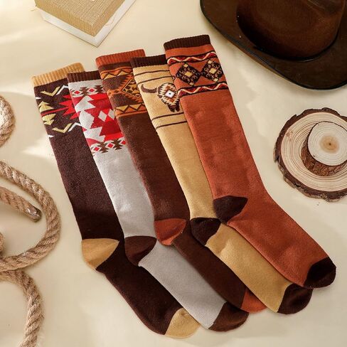 Liitrsh 5 Pairs Cowgirl Knee High Boot Socks Western Aztec Cowboy Wool Boot Socks for Women Winter Warm Ladies Western Outfits Accessories in Saudi Arabia