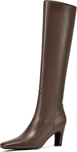 Knee High Boots Women Square Toe Tall Boots Chunky Block heels Long Boots Side Zipper Dress Fashion Boots in Kuwait
