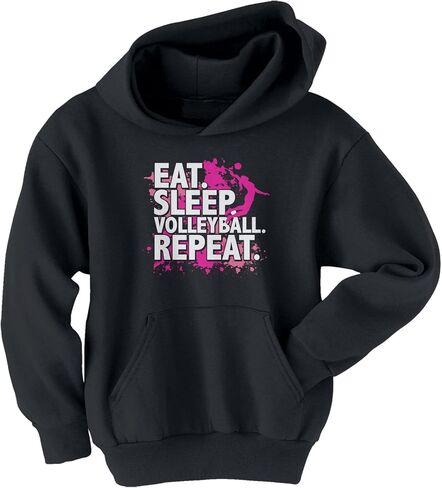 سويت شيرت بقلنسوة للشباب من Threadrock Big Girls Eat Sleep للكرة الطائرة المتكررة in Kuwait