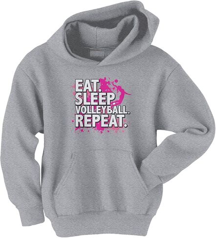Threadrock Big Girls' Eat Sleep Volleyball Repeat Youth Hoodie Sweatshirt in Saudi Arabia