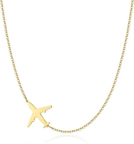Kyerlyn 14K Gold Necklace for Women, Dainty Airplane/Swallow/Lightning Necklace Sideways Necklace Pendant Trendy for Girls Adjustable Chain Simple Choker Everyday Jewelry Gifts in Kuwait