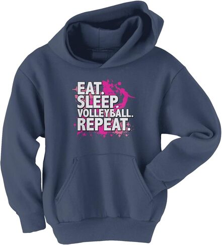 Threadrock Big Girls' Eat Sleep Volleyball Repeat Youth Hoodie Sweatshirt in Saudi Arabia