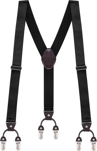 Buyless Fashion Satin Twill Formal Mens Suspenders - 48" Adjustable 6 Clip Y Back - 1 1/4" Leather End in Saudi Arabia