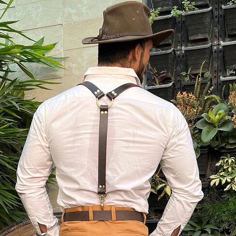 Hulara Full Grain Buff Leather Suspenders For Men/Women Adjustable Back Y Design Dress Suspenders For Men Black Leather Suspenders For Men/Grooms/Wedding/Gift Mens Suspenders in Saudi Arabia