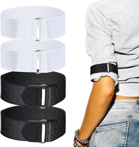 Bremorou 2 Park Sleeve Garters للرجال، شريط ذراع مرن أسود كم أربطة ذراع قابلة للتعديل قابلة للتمدد وقابلة للتعديل ومضادة للانزلاق قميص طويل الأكمام وحاملات ذراع للرجال من العشرينيات من القرن العشرين (أسود، أبيض) in Saudi Arabia
