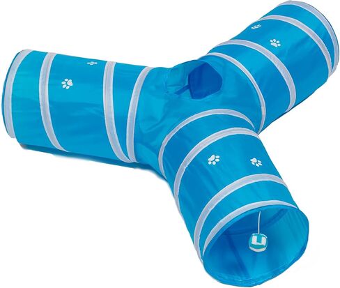 Prosper Pet Cat Tunnel - Collapsible 3 Way Play Toy - Tube Fun for Rabbits, Kittens, and Dogs - Black/Aqua in Kuwait