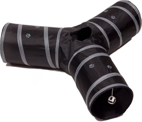 Prosper Pet Cat Tunnel - Collapsible 3 Way Play Toy - Tube Fun for Rabbits, Kittens, and Dogs - Black/Aqua in Kuwait