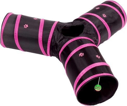 Prosper Pet Cat Tunnel - Collapsible 3 Way Play Toy - Tube Fun for Rabbits, Kittens, and Dogs - Black/Aqua in Kuwait