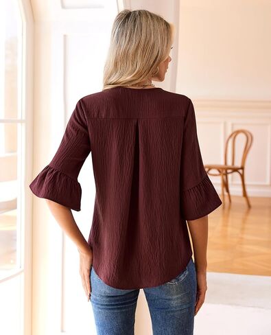 siliteelon Womens Blouses Dressy Casual 3/4 Sleeve Ruffle Bell Top Ladies Business Formal Work Shirt Spring Trendy 2026 in Kuwait