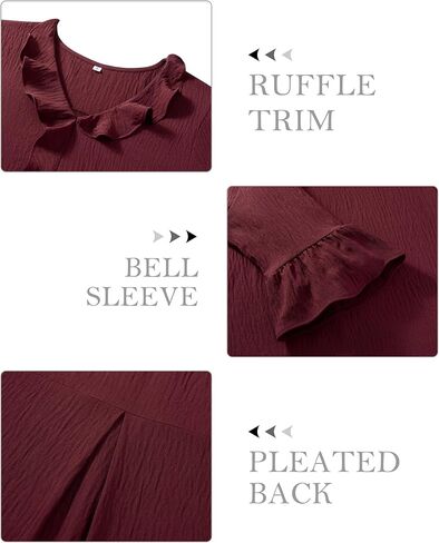 siliteelon Womens Blouses Dressy Casual 3/4 Sleeve Ruffle Bell Top Ladies Business Formal Work Shirt Spring Trendy 2026 in Kuwait