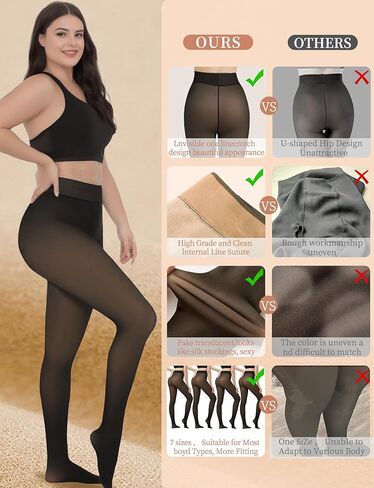 Buauty Fleece Lined Tights Sheer for Women-Fake Translucent Thermal Leggings High Waist Thick Warm Pantyhose for Winter in Saudi Arabia