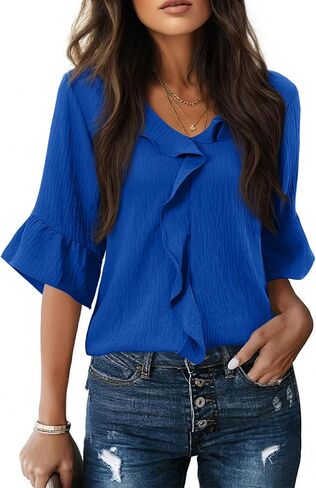 siliteelon Womens Blouses Dressy Casual 3/4 Sleeve Ruffle Bell Top Ladies Business Formal Work Shirt Spring Trendy 2026 in Kuwait