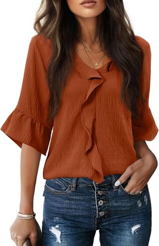 siliteelon Womens Blouses Dressy Casual 3/4 Sleeve Ruffle Bell Top Ladies Business Formal Work Shirt Spring Trendy 2026 in Kuwait