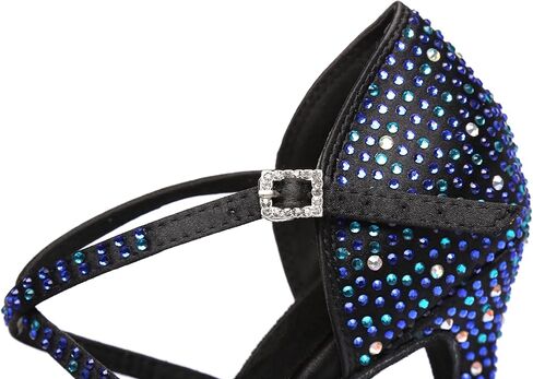 Blue Dance Shoes for Women,Glitter Satin Kitten Heel Salsa Latin Swing Ballroom Shoes with Rhinestones,for Evening/Wedding/Party in Saudi Arabia