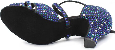 Blue Dance Shoes for Women,Glitter Satin Kitten Heel Salsa Latin Swing Ballroom Shoes with Rhinestones,for Evening/Wedding/Party in Saudi Arabia