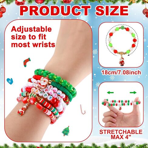150 Pcs 100, 150, 200 Pcs Christmas Bracelets for Women Christmas Friendship Bracelets Bulk Stackable Beaded Stretch Bracelet Charm Jewelry Gift for Party Favors Supplies (Christmas-c) in Kuwait