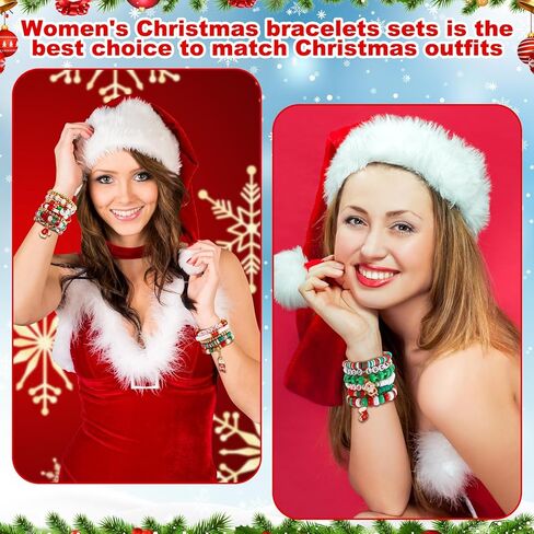 150 Pcs 100, 150, 200 Pcs Christmas Bracelets for Women Christmas Friendship Bracelets Bulk Stackable Beaded Stretch Bracelet Charm Jewelry Gift for Party Favors Supplies (Christmas-c) in Kuwait