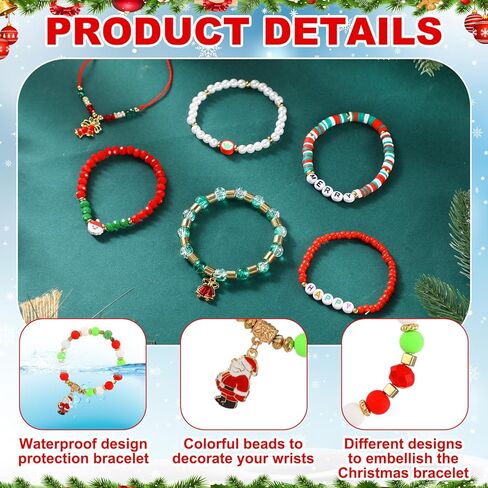 150 Pcs 100, 150, 200 Pcs Christmas Bracelets for Women Christmas Friendship Bracelets Bulk Stackable Beaded Stretch Bracelet Charm Jewelry Gift for Party Favors Supplies (Christmas-c) in Kuwait