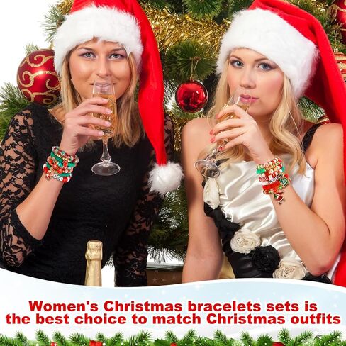150 Pcs 100, 150, 200 Pcs Christmas Bracelets for Women Christmas Friendship Bracelets Bulk Stackable Beaded Stretch Bracelet Charm Jewelry Gift for Party Favors Supplies (Christmas-c) in Kuwait