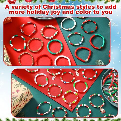150 Pcs 100, 150, 200 Pcs Christmas Bracelets for Women Christmas Friendship Bracelets Bulk Stackable Beaded Stretch Bracelet Charm Jewelry Gift for Party Favors Supplies (Christmas-c) in Kuwait