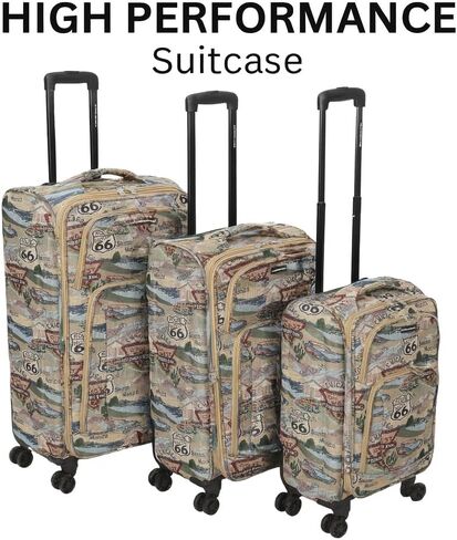 Karriage-Mate Route 66 Vintage 3-Piece Expandable Luggage Set - 20"/24"/28" Softside Suitcase with Spinner Wheels, 3 Pcs Hardside Lightweight luggage, Large Checked Travel Suitcases (66) in Saudi Arabia
