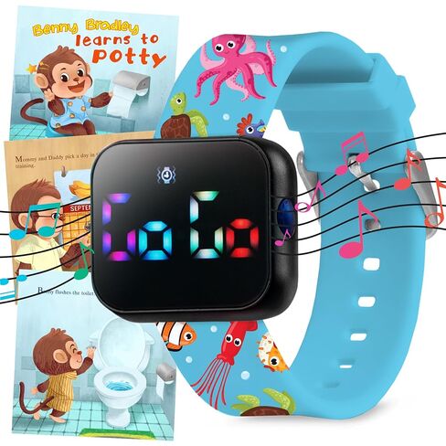 Potty Training Watch for Kids V2 – A Water Resistant Potty Reminder Device for Boys & Girls to Train Your Toddler with Fun/Musical & Vibration Interval Reminder with Potty Training eBook (Sharks) in Kuwait