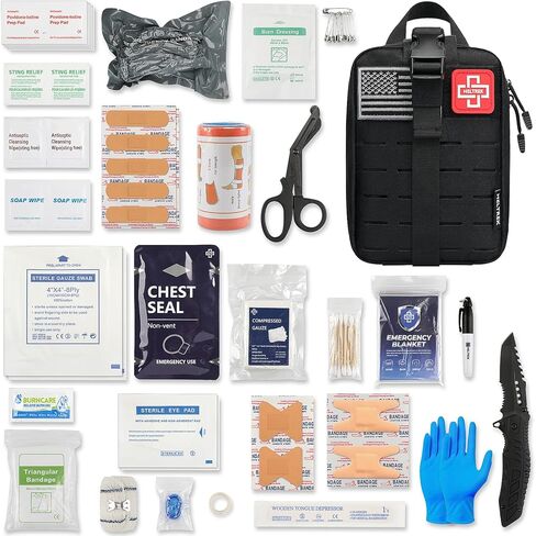 Trauma Kit, Compact Tactical IFAK Emergency Survival First Aid Kits Hemostatic Combat Wound Care Molle Pouch with Israeli Bandage, Chest Seal, Splint for Military, Black in Saudi Arabia
