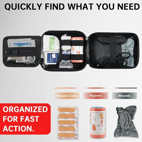 Trauma Kit, Compact Tactical IFAK Emergency Survival First Aid Kits Hemostatic Combat Wound Care Molle Pouch with Israeli Bandage, Chest Seal, Splint for Military, Black in Saudi Arabia