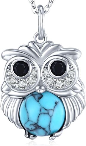 Turquoise Owl Necklace for Women Sterling Silver Cute Animal Pendant Necklaces Turquoise Jewelry Birthday Christmas Gifts in Saudi Arabia