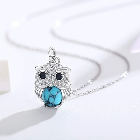 Turquoise Owl Necklace for Women Sterling Silver Cute Animal Pendant Necklaces Turquoise Jewelry Birthday Christmas Gifts in Saudi Arabia