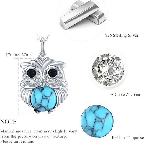 Turquoise Owl Necklace for Women Sterling Silver Cute Animal Pendant Necklaces Turquoise Jewelry Birthday Christmas Gifts in Saudi Arabia