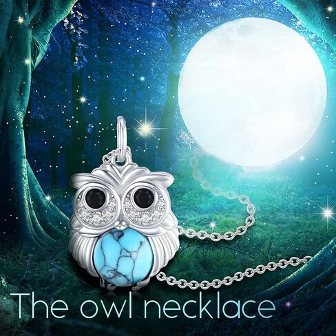 Turquoise Owl Necklace for Women Sterling Silver Cute Animal Pendant Necklaces Turquoise Jewelry Birthday Christmas Gifts in Saudi Arabia
