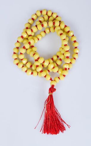 Yellow Crystel Mala Beads Malas Necklace - Natural Healing Gemstone Tibetan Buddhist Japa Prayer Meditation Reiki Chakra Stone Quartz Rock Women Men Jewelry in Saudi Arabia